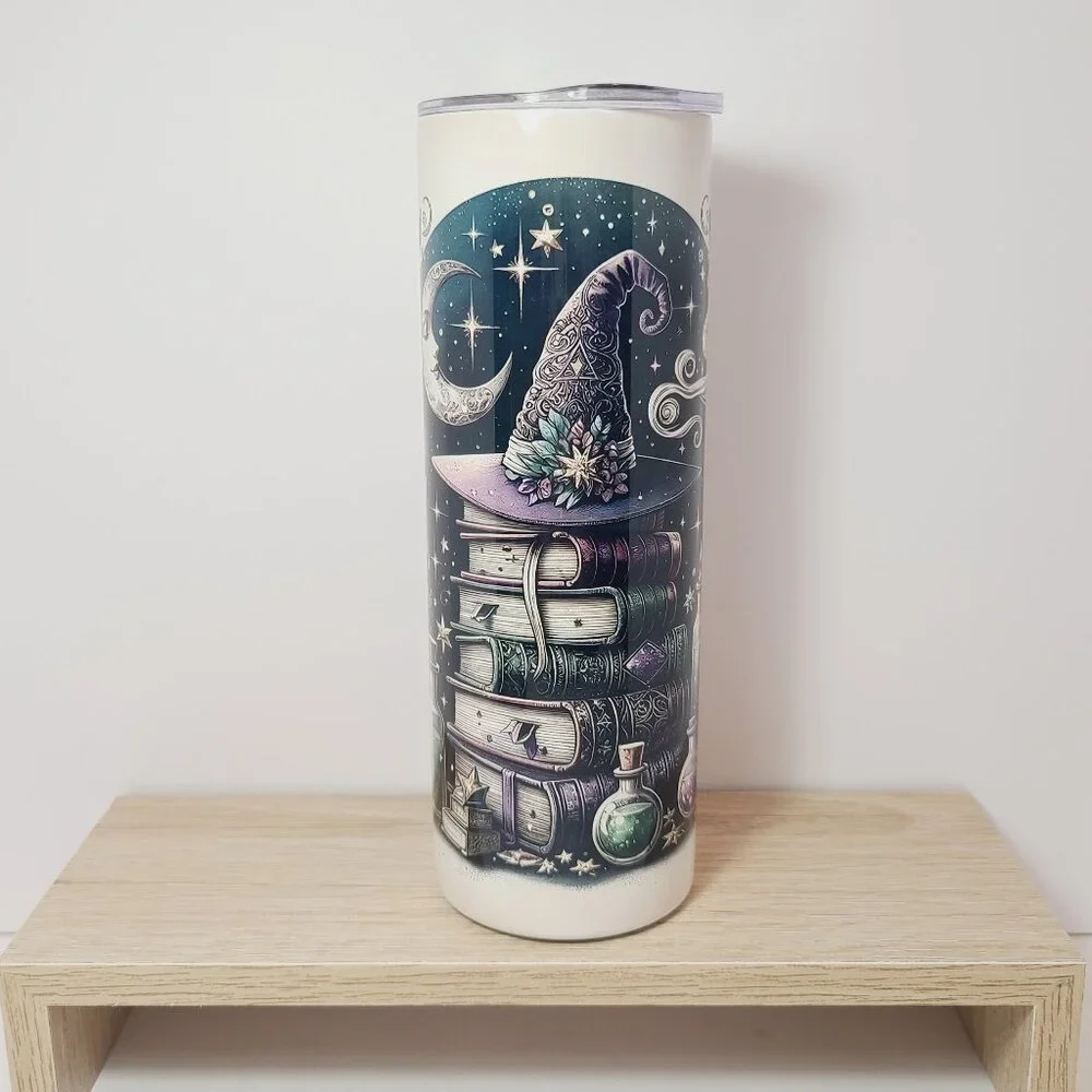 Witch Hat & Spellbooks Skinny Tumbler – 20 oz | Insulated Cup - Picture 2 of 7